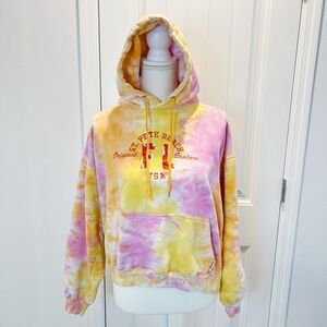 Niko's St. Pete Beach Tie Dye Hoodie Size Large Pink Yellow Orange Long Sleeve